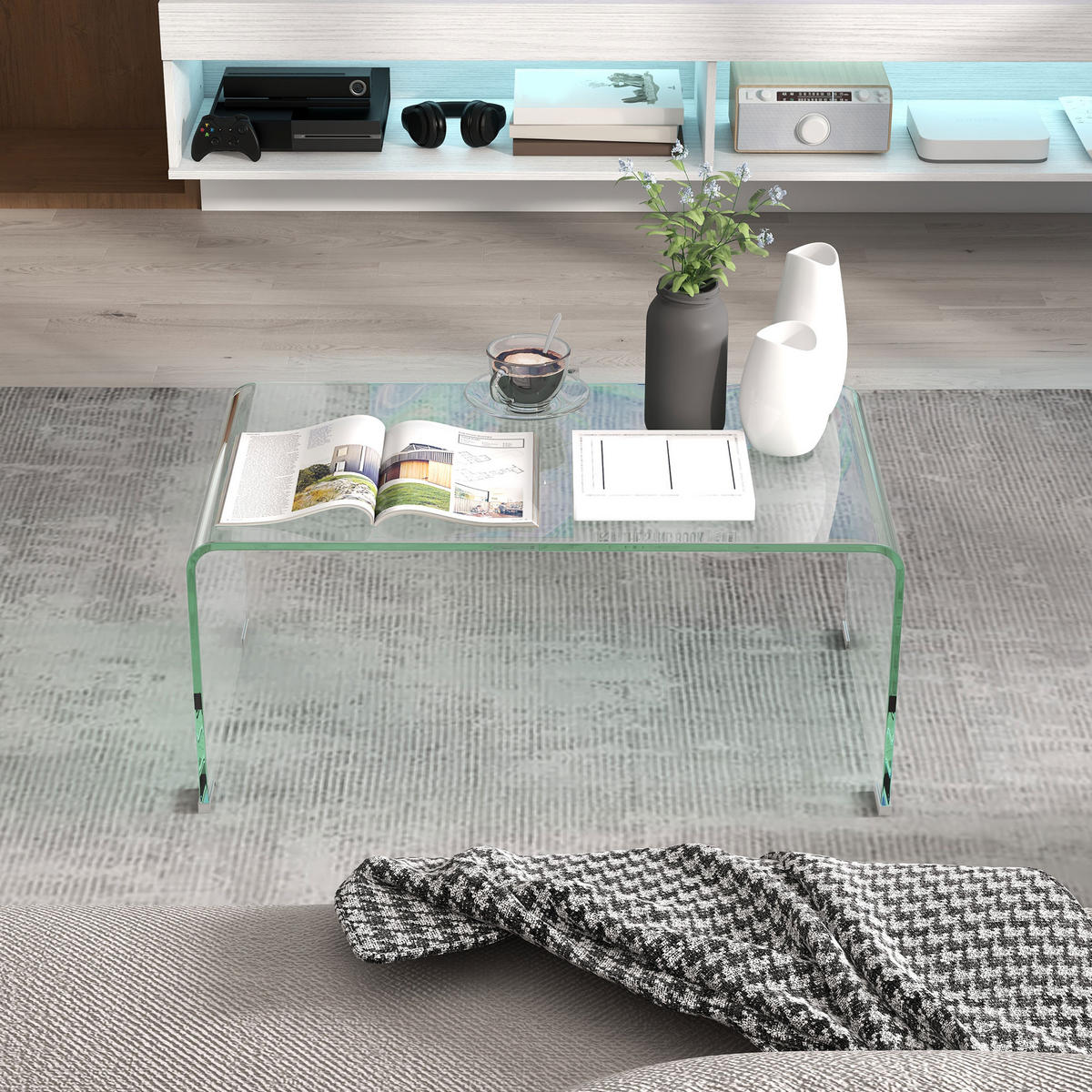 COUCHTISCH DE-08754 einteiliges Design, 80x45 cm Transparent - Transparent, Glas (80/45/35cm) - ComfortXL