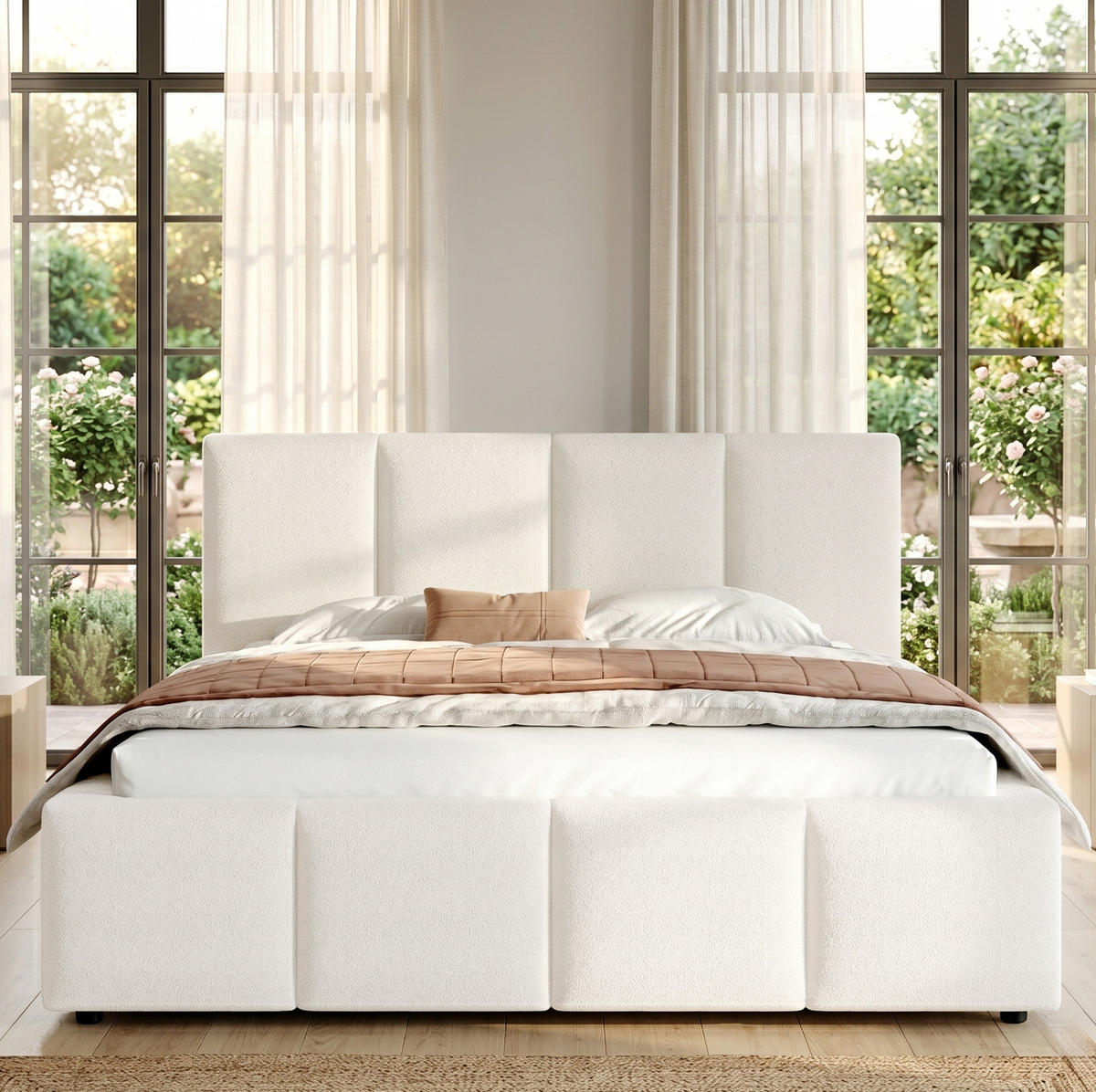 POLSTERBETT 180/200 cm aus Bouclé mit Lattenrost und gepolstertem Kopfteil Beige - Beige, Textil (180/200cm) - Modenvie