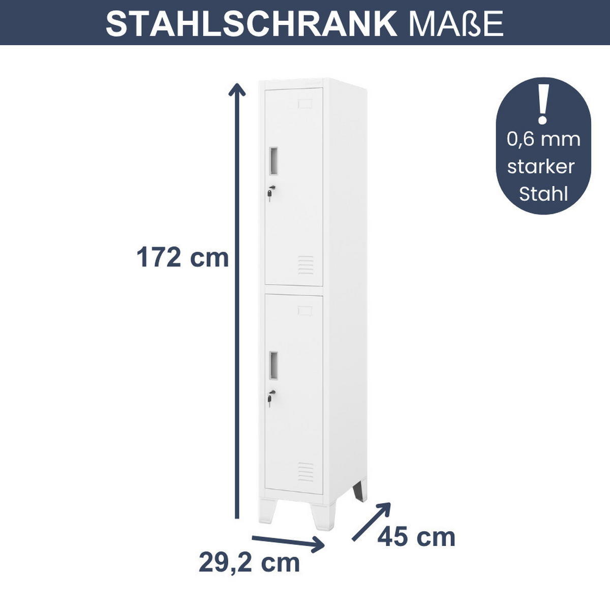 UMKLEIDESCHRANK Spind BERLIN 2 Abteile 172x29,2x45cm Weiß - Weiß, Metall (29.2/172/45cm) - DELUKE