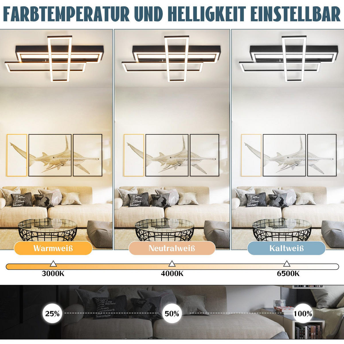 LED-DECKENLEUCHTE Mahoney 55.5/66.5/9.7cm - Schwarz, Metall (66.5/55.5/9.7cm) - Nettlife