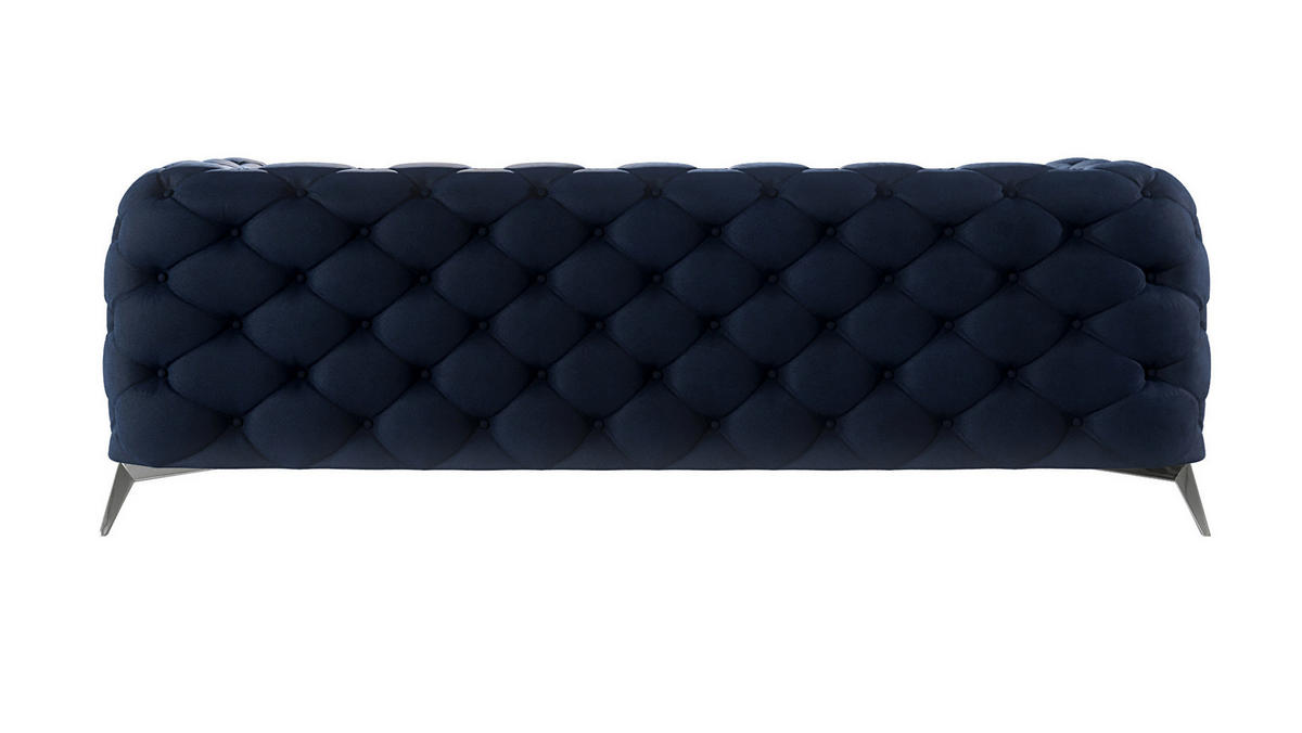 CHESTERFIELD-SOFA 3-Sitzer Laura Marineblau Samt - Silberfarben/Dunkelblau, Holz/Textil (225/75/100cm) - S-Style Möbel
