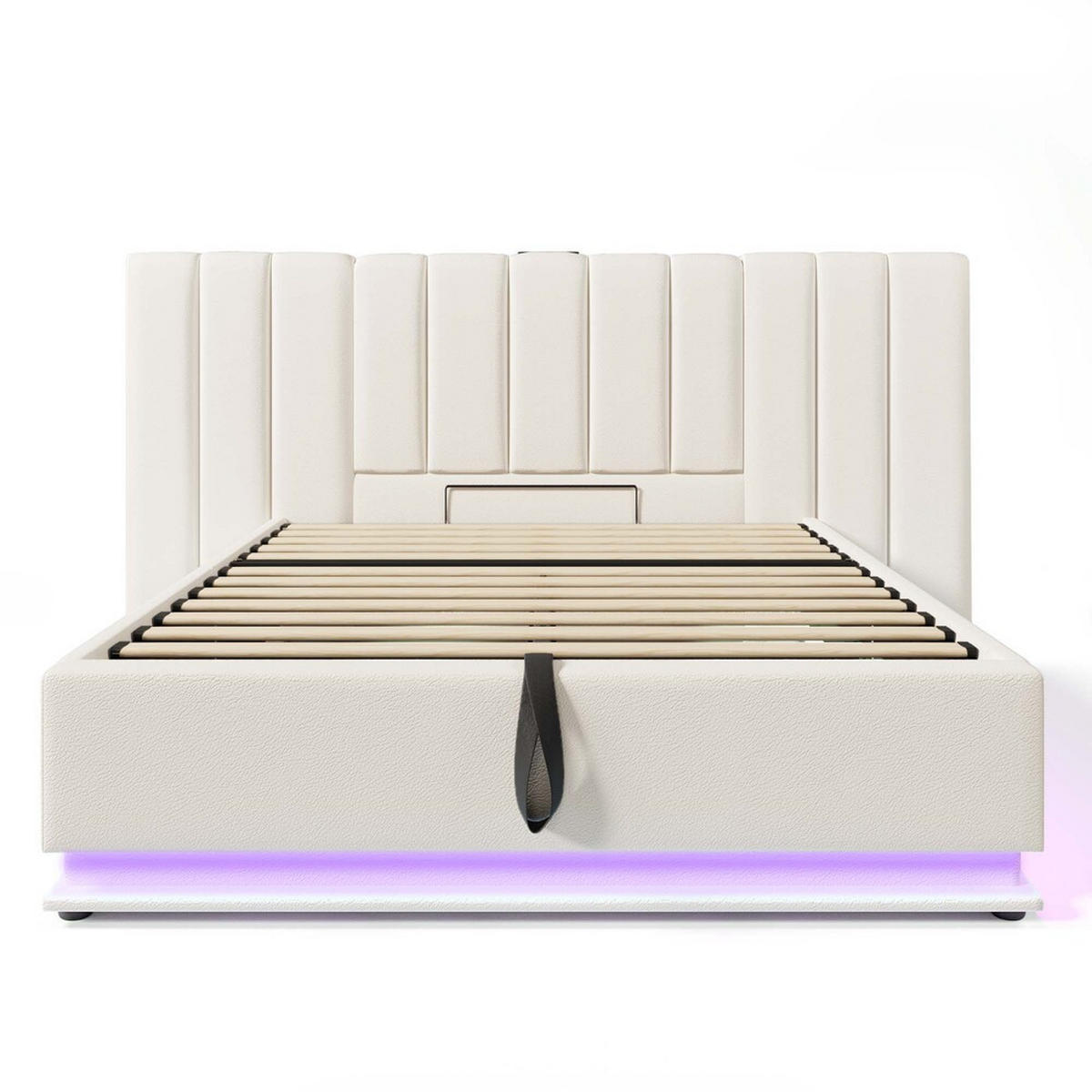 POLSTERBETT 180x200cm Doppelbett mit App LED & USB-C Stauraum Weiß - Weiß, Holz - FLIEKS