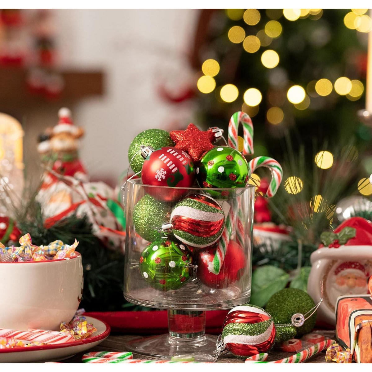 WEIHNACHTSKUGELN 35-teiliges Set 4 cm Kunststoff Rot Grün Weiß - Multicolor, Kunststoff (4/4/4cm)