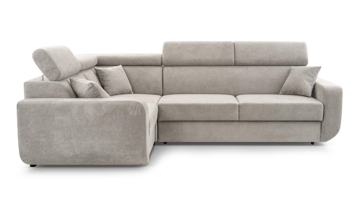 ECKSOFA RENO Beige Plüsch-Stoff mit Schlaffunktion - Beige, Holz (263/184cm) - MASSENO