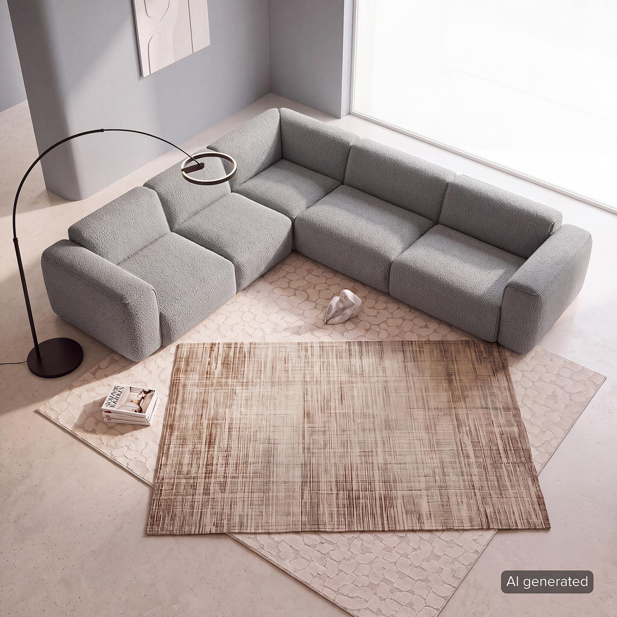 ECKSOFA mit Rundecke - Schwarz/Grau, Kunststoff/Textil (325/260cm) - home24