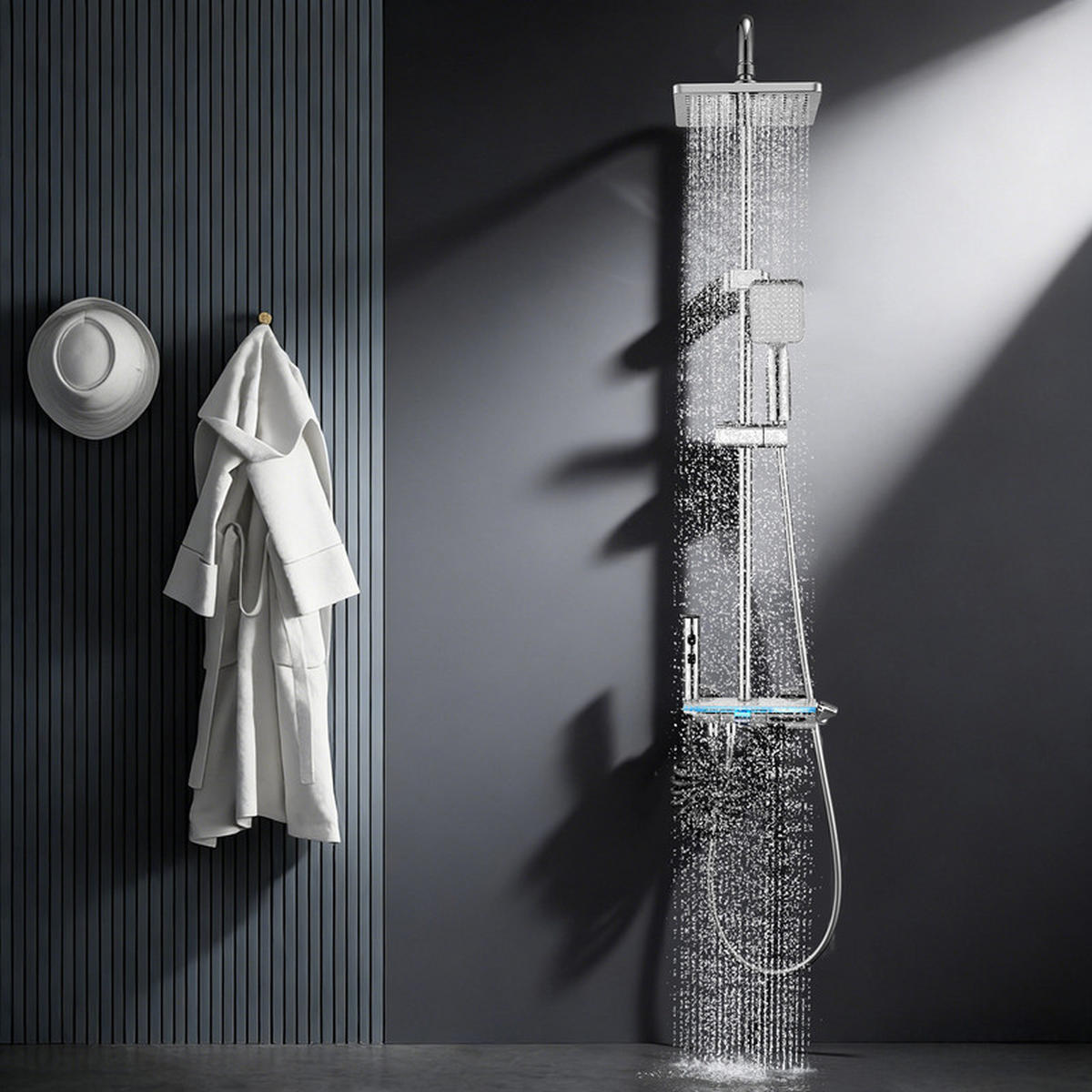 DUSCHSYSTEM Chrom Regendusche Glasablage - Chromfarben, Metall (37/11/48cm) - HOMELODY