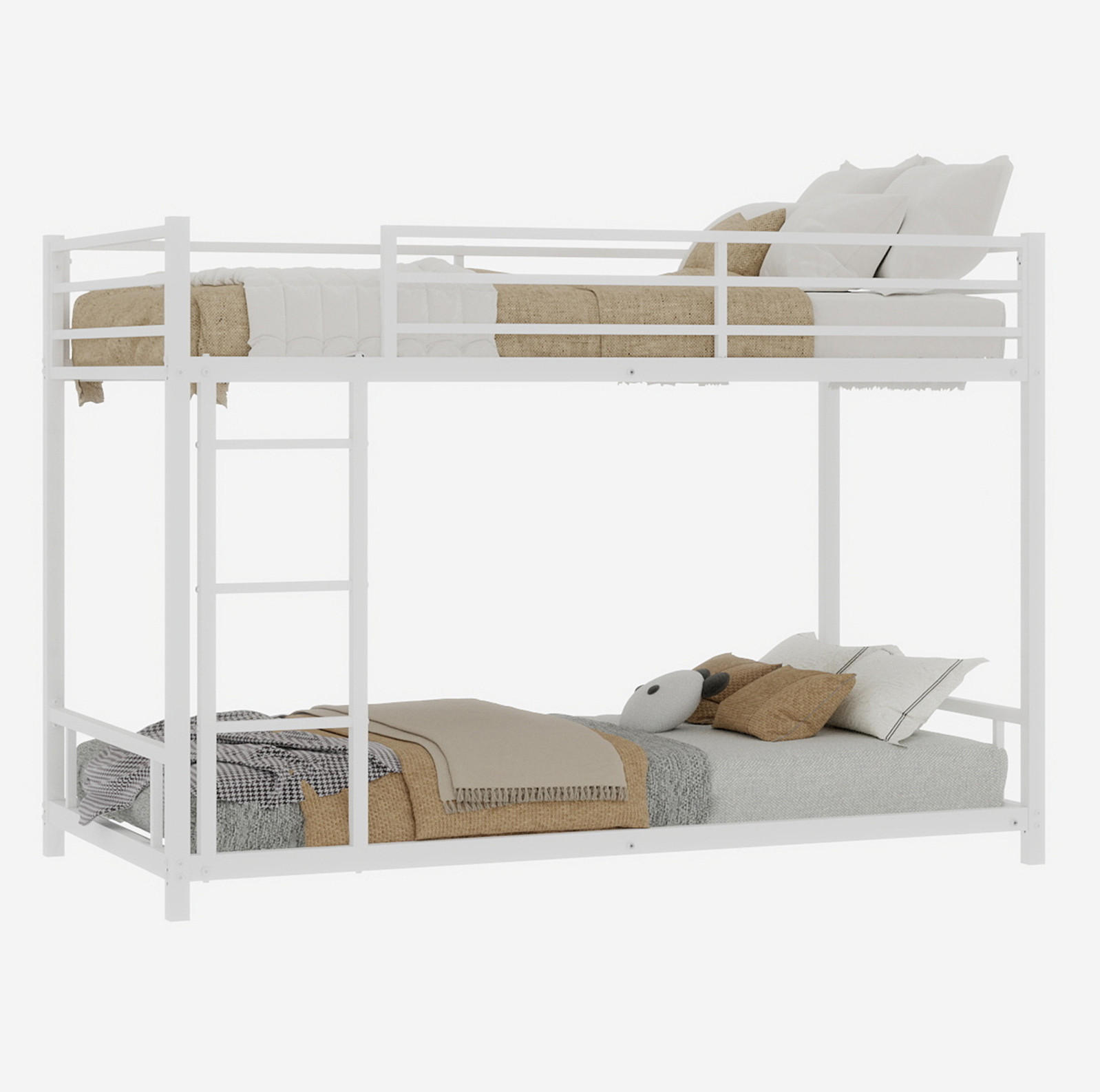 ETAGENBETT 90/180 cm Weiß aus Eisen mit Leiter und Geländer - Weiß, Metall (90/200cm) - OKWISH