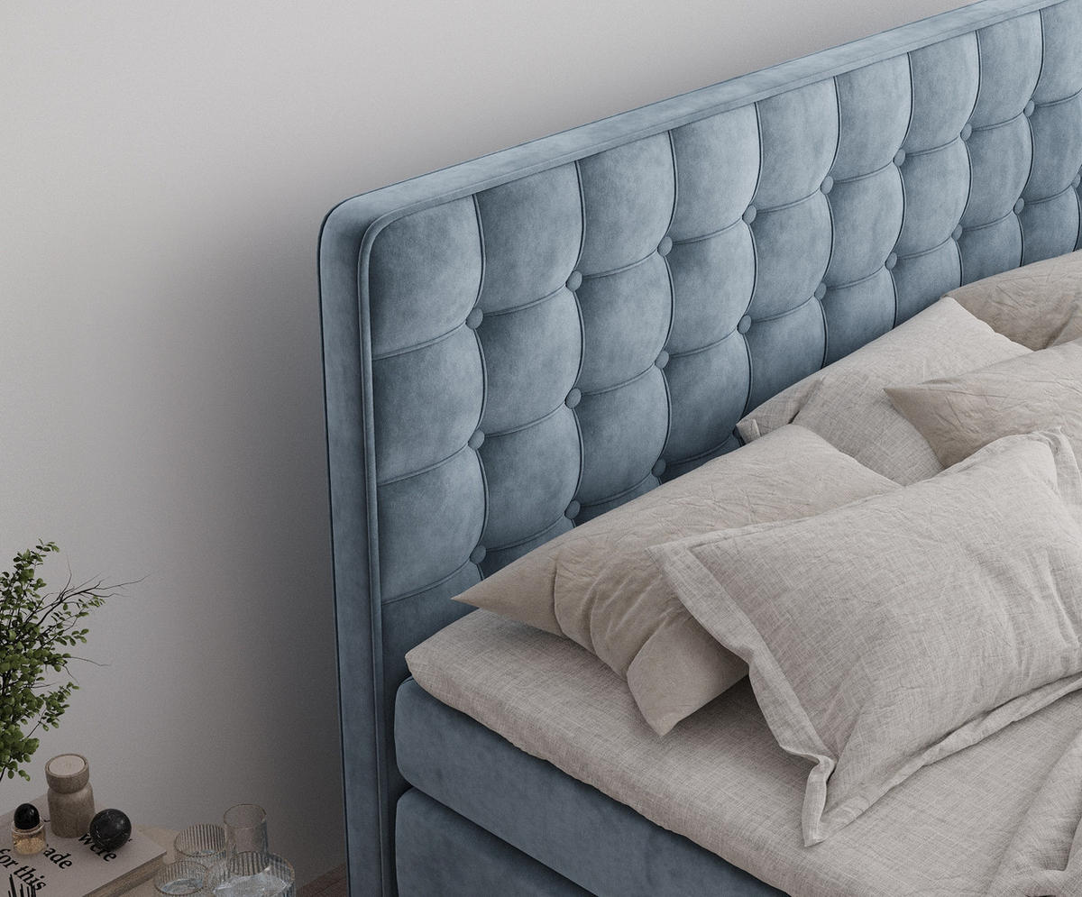 BOXSPRINGBETT Velouria Blau Grau 180/200 cm - Blaugrau/Schwarz, Holz/Holzwerkstoff (180/200cm) - Maison de Reve
