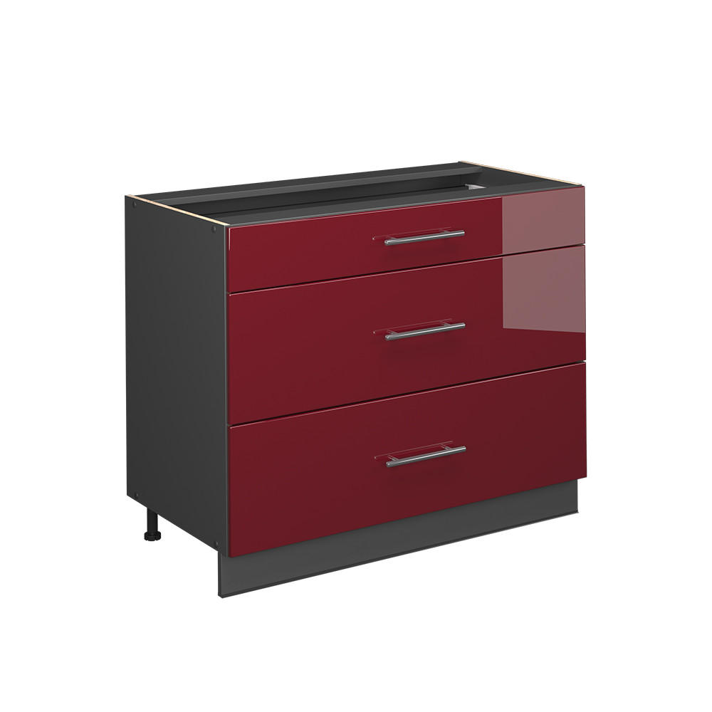 KÜCHENUNTERSCHRANK Fame-Line, Bordeaux Hochglanz/Anthrazit, 100 cm ohne Arbeitsplatte - Bordeaux/Anthrazit, Holzwerkstoff (100/82/51.6cm) - Vicco