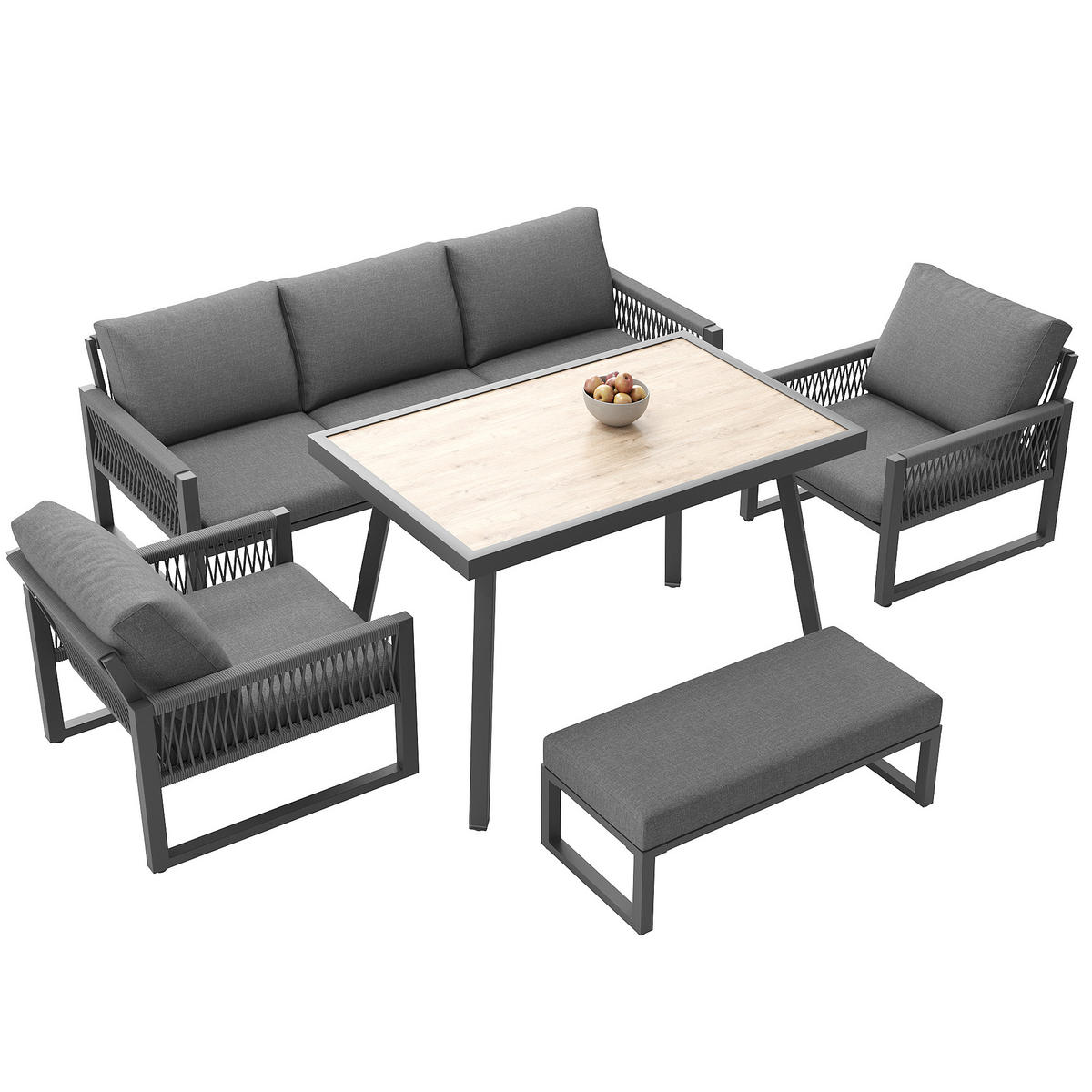 GARTENMÖBELSET Lounge Neutral 5-tlg. - Grau, Metall - ComfortXL