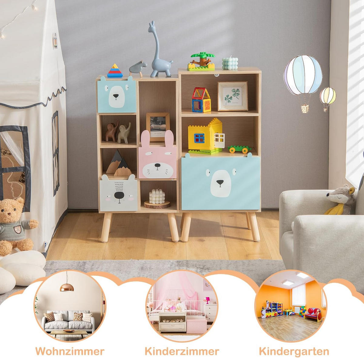 KINDERREGAL Hellblau Braun - Braun, Holz (29/86/41cm) - COSTWAY