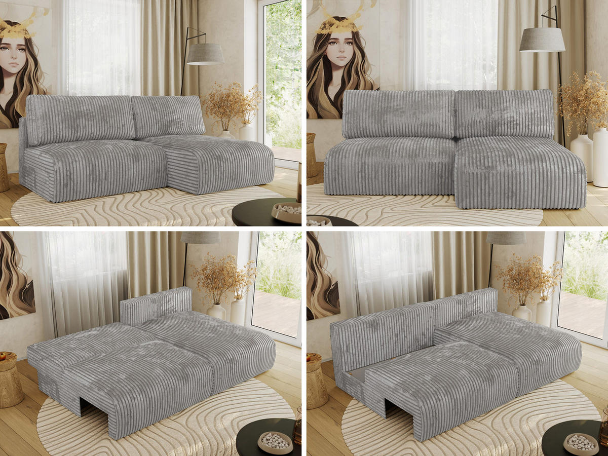 ECKSCHLAFSOFA VIVO L Grau Cord - rechts - Schwarz/Grau, Kunststoff/Textil (150/223cm) - MKS