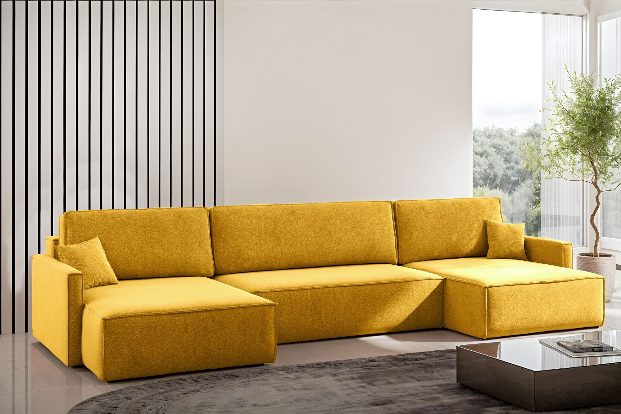ECKSOFA Carlos U-Form Mit Schlaffunktion Und Bettkasten Stoff Salvador Gelb - Gelb, Holz (348/142cm) - Kaiser Möbel