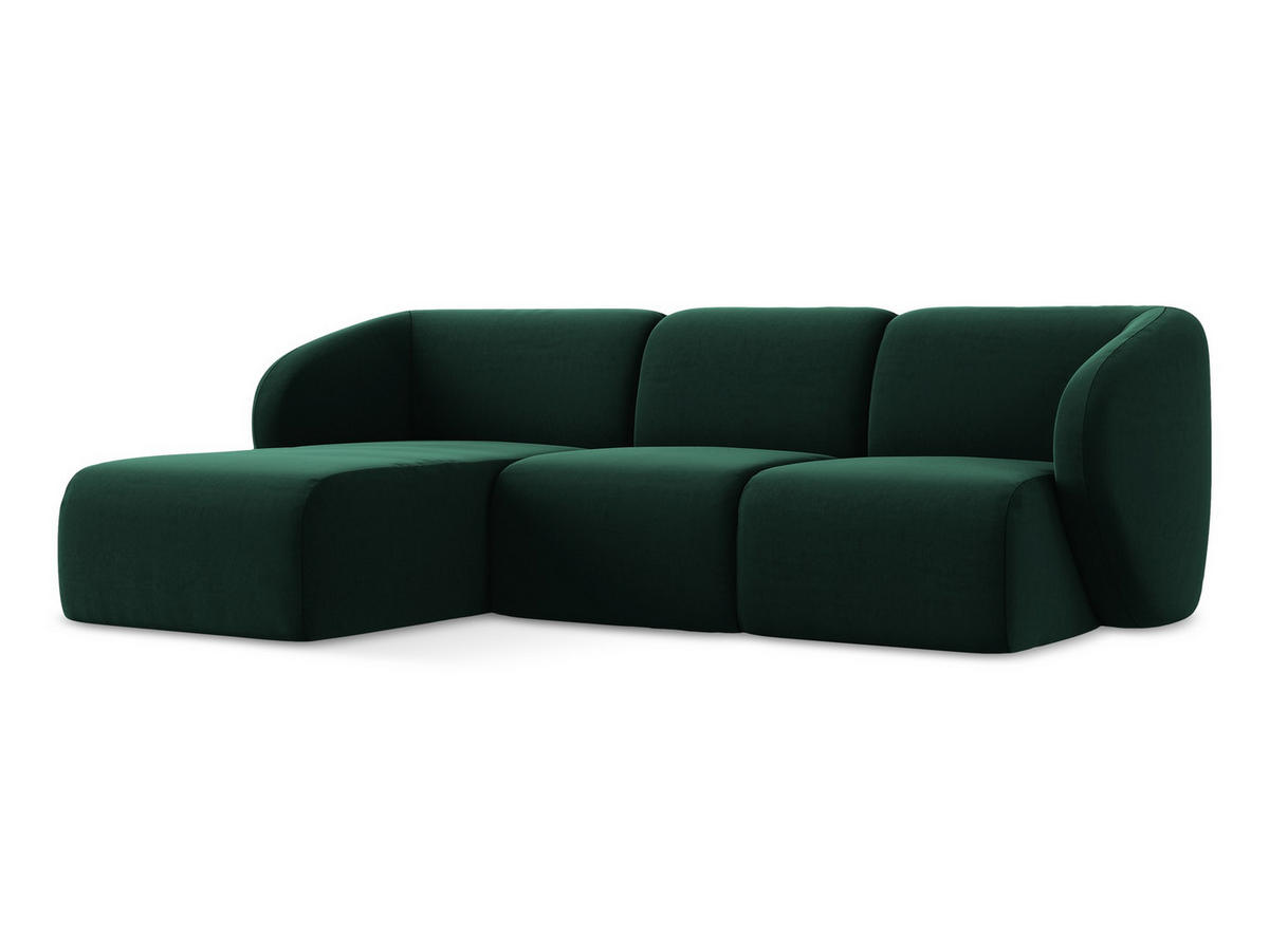 ECKSOFA Links Samt Stoff Grün - Dunkelgrün/Schwarz, Holzwerkstoff/Kunststoff (248/166cm) - Makamii