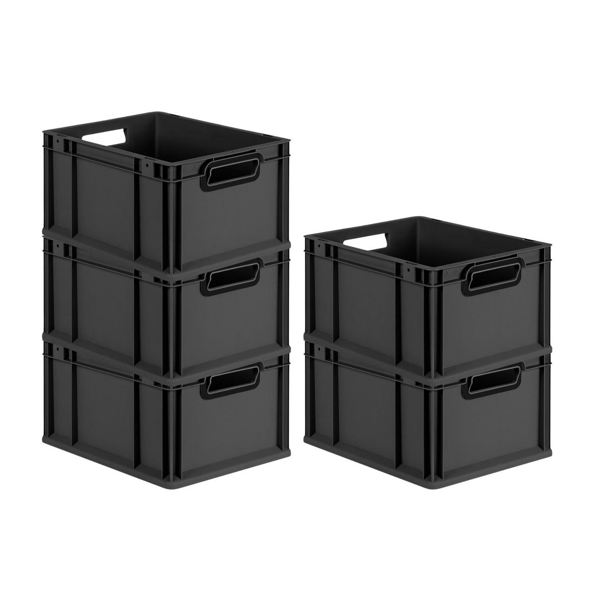 EUROBOX 5x NextGen Color 22x30x40 cm 20 Liter Griffe schwarz offen, Schwarz - Anthrazit/Schwarz, Kunststoff (30/22/40cm) - PROREGAL