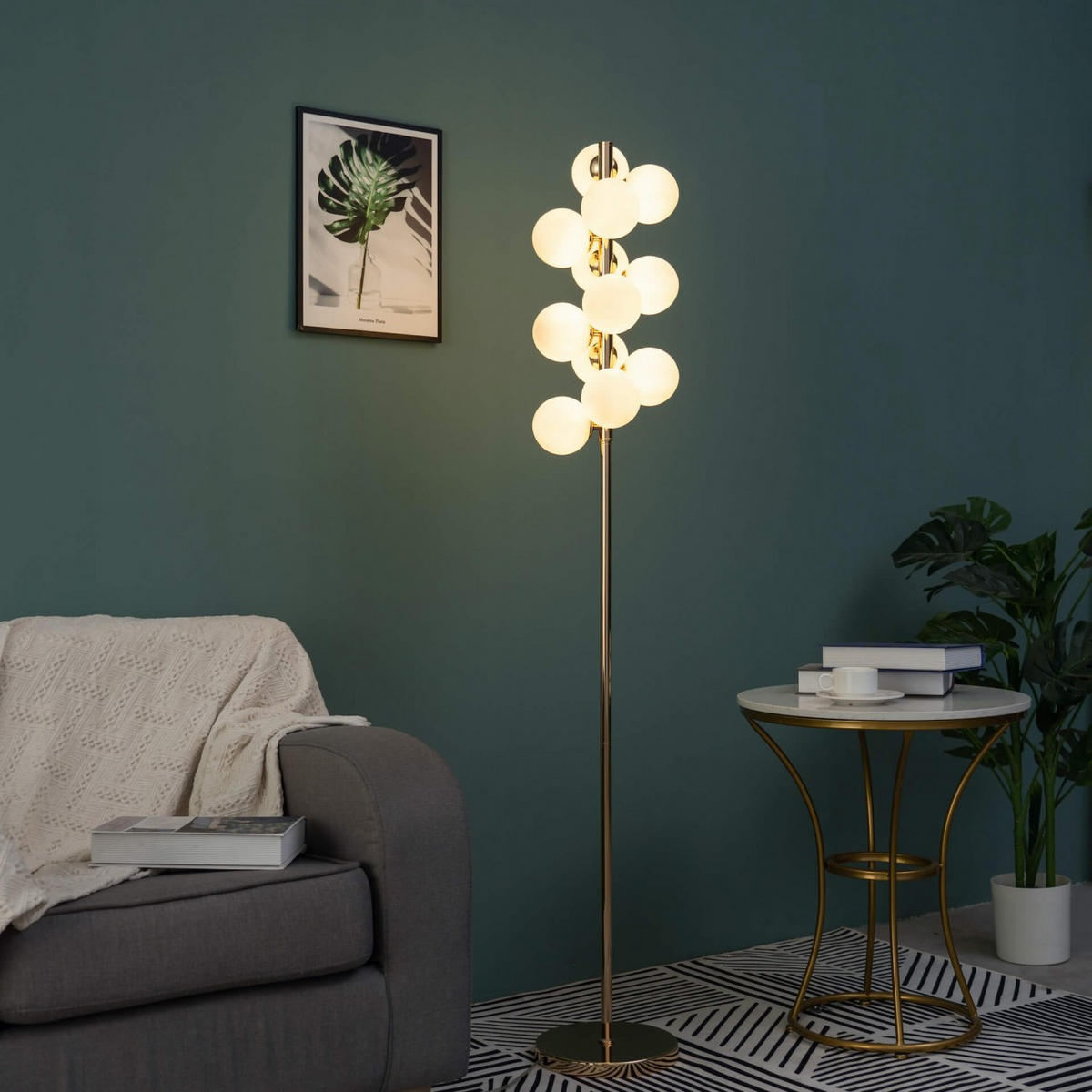 STEHLEUCHTE Ambrosia, Roségold und Weiß, 157.5cm - Roségold, Glas (157/26/157.5cm) - KOSILUM