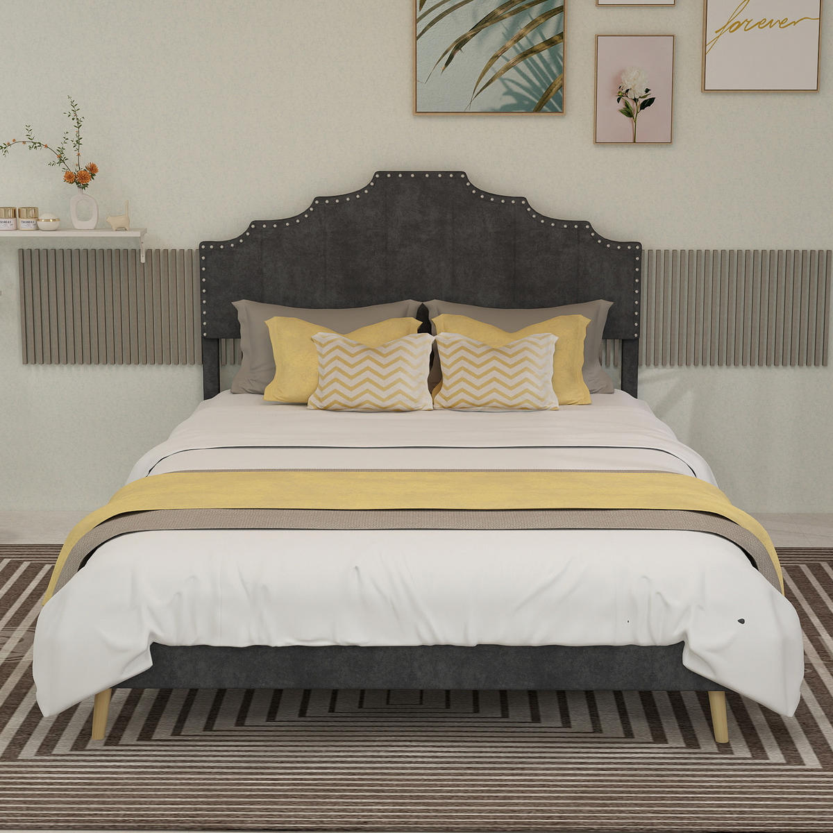 POLSTERBETT 140x200 cm Samt ohne Stauraum grau - Grau, Textil (140/200cm) - LEBENLANG
