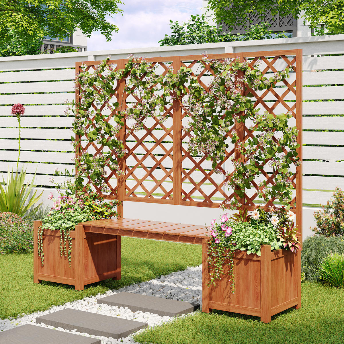 PFLANZKÜBEL Holz Braun mit Spalier Rankhilfe Garten Terrasse - Braun, Holz (42/145/169cm) - FLIEKS