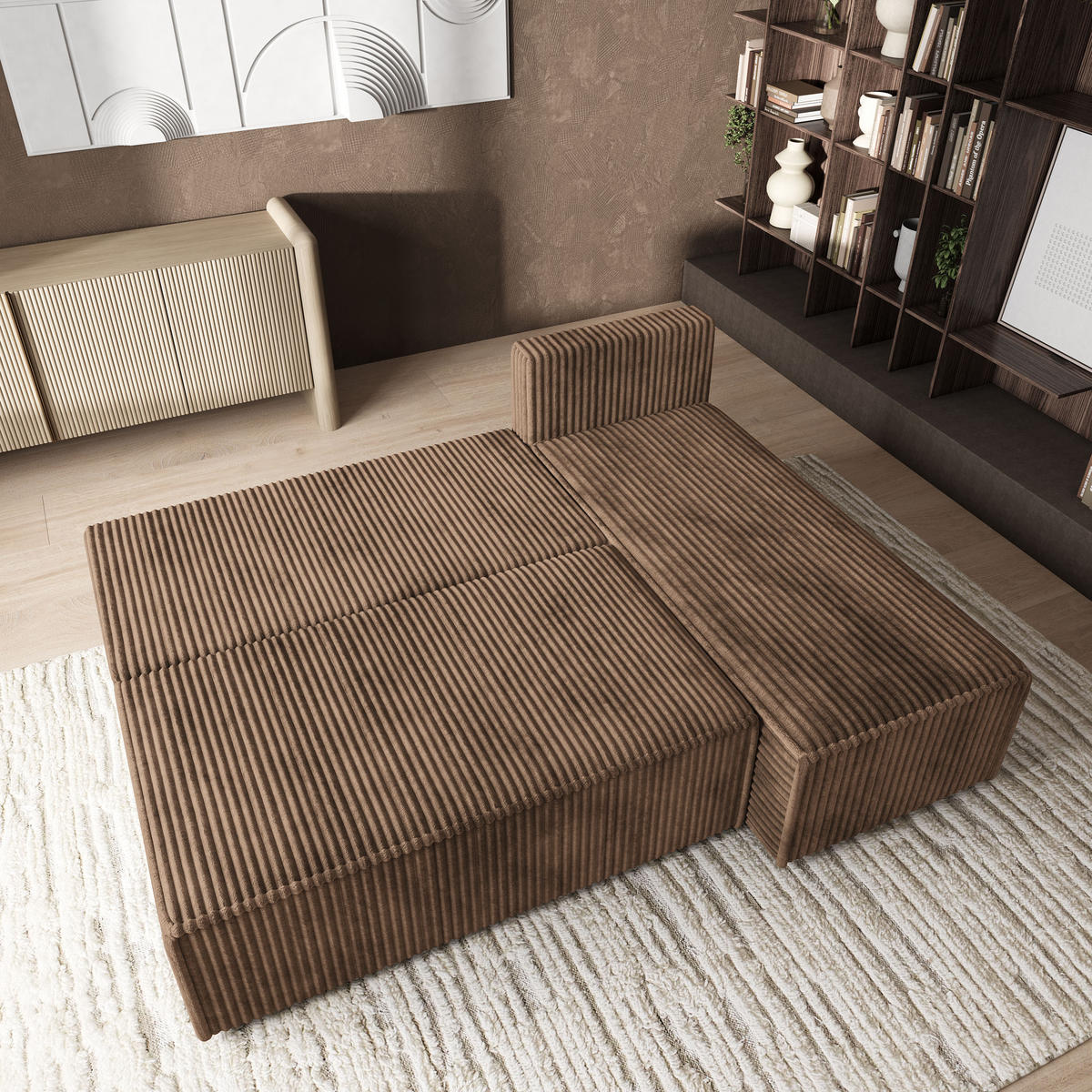 ROHOVÁ SEDAČKA BRISO béžová - šedá/béžová, dřevo/textil (200/140cm) - MASSENO