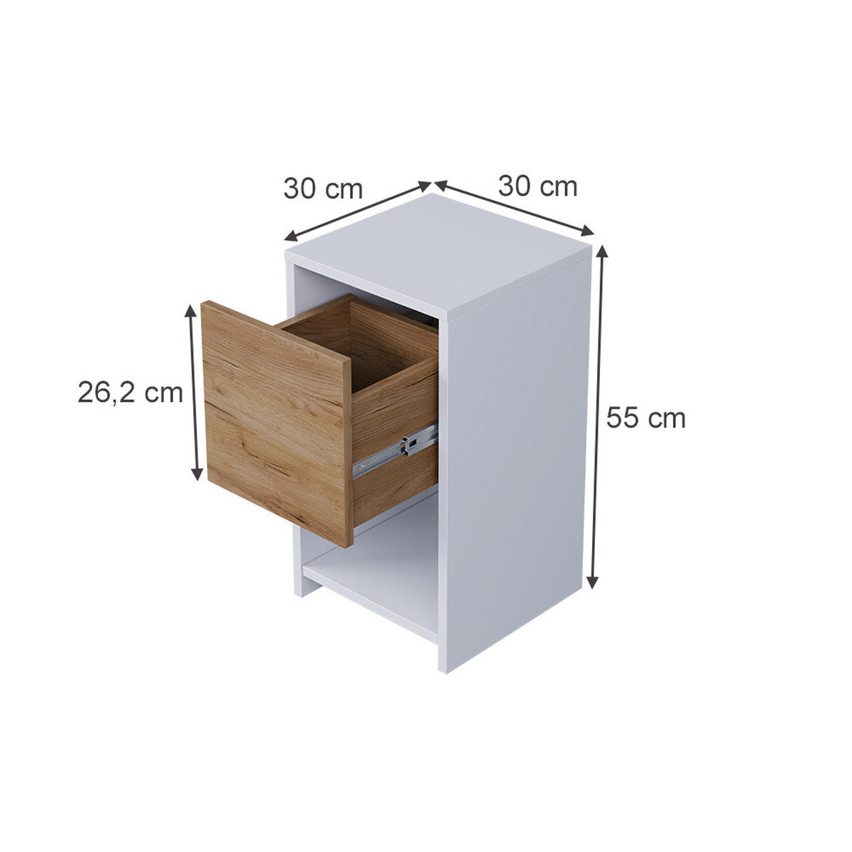 NACHTTISCH Evo Weiß/Goldkraft Eiche 2er Set - Honigeiche/Weiß, Holzwerkstoff (30/55/30cm) - Vicco