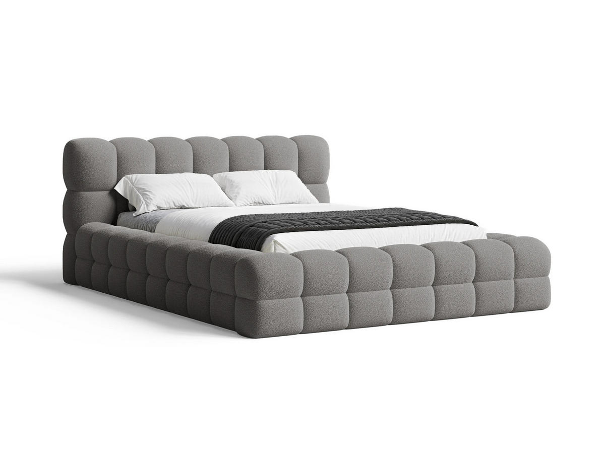POLSTERBETT Verona 180x200 cm mit stabilem Metallrahmen, Bettkasten, Lattenrost und markantem Kopfteil - Bouclé Dunkelgrau - Dunkelgrau, Holz (180/200cm) - Chilly