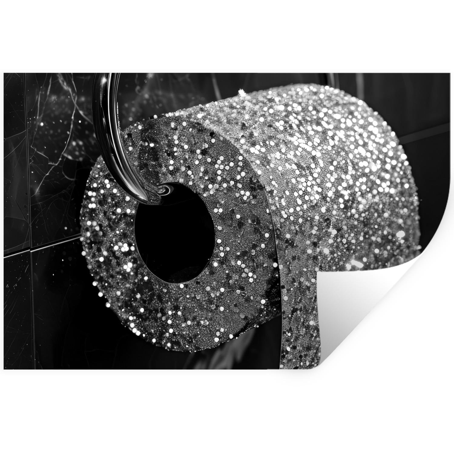 WANDTATTOO WC - Toilettenpapier - Schwarz und weiß - Glitter 60x40 cm - Silberfarben, Kunststoff (60/40/0.1cm) - MuchoWow