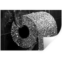 WANDTATTOO WC - Toilettenpapier - Schwarz und weiß - Glitter 120x80 cm - Silberfarben, Kunststoff (120/80/0.1cm) - MuchoWow