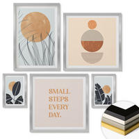 WANDBILDER 5er Set - 50x50 cm & 20x30 cm & 40x60 cm Silberner Rahmen - Waldnebel, Fluss, Gewächshauspflanzen - Silberfarben, Kunststoff (40/60cm) - ArtPrintCave