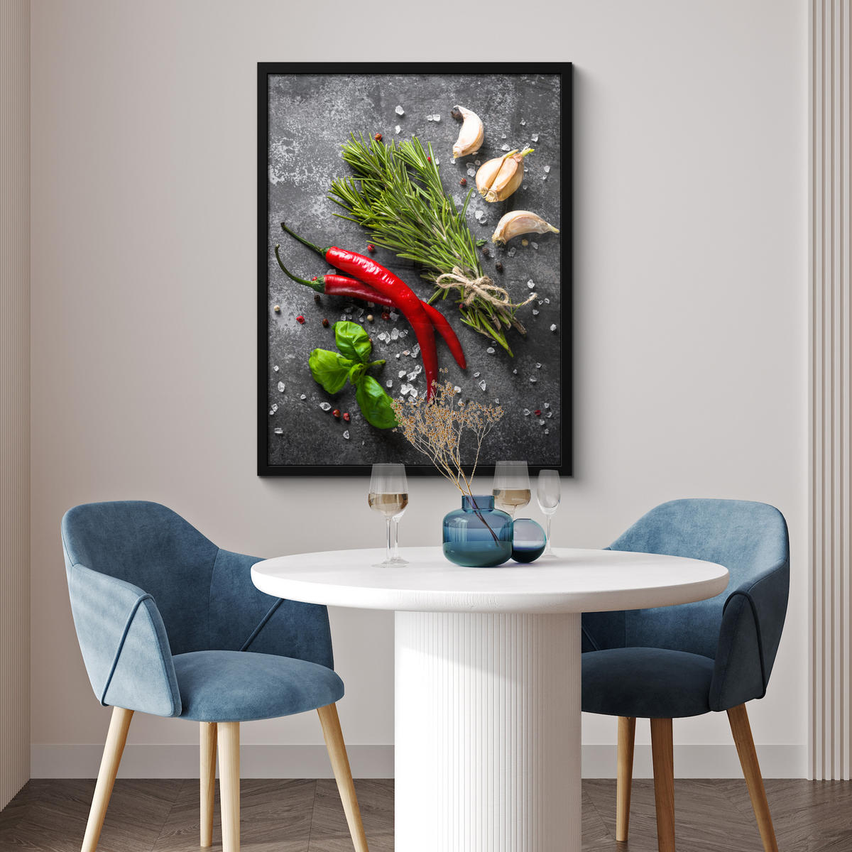 GERAHMTES BILD Pfeffer - Kräuter - Gewürze - Beton 60x80 cm - Dunkelgrau, Papier (60/80cm) - MuchoWow