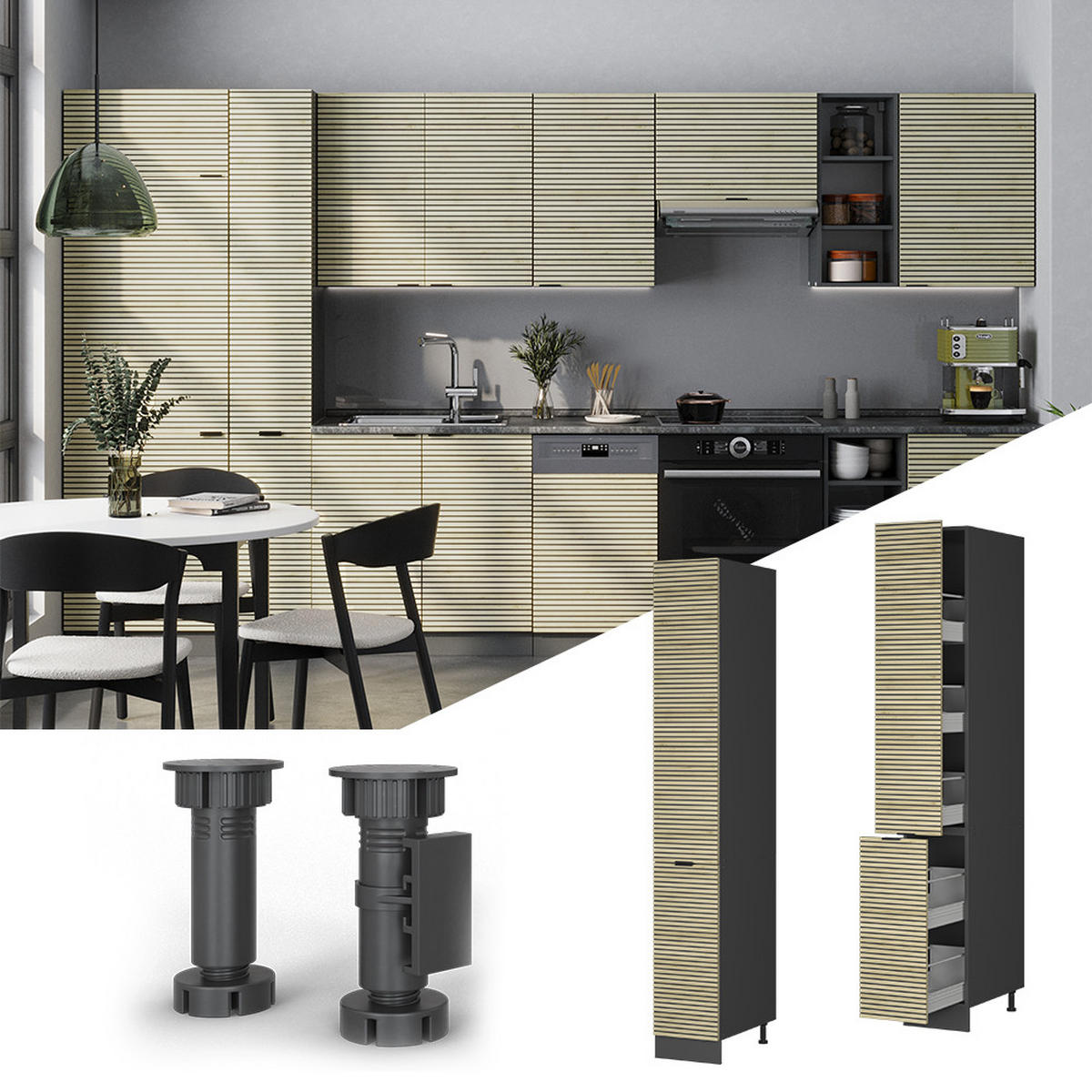 APOTHEKERSCHRANK Fame-Line Eiche Paneel 30 cm - Eichefarben/Anthrazit, Holzwerkstoff (30/206.8/58cm) - Vicco