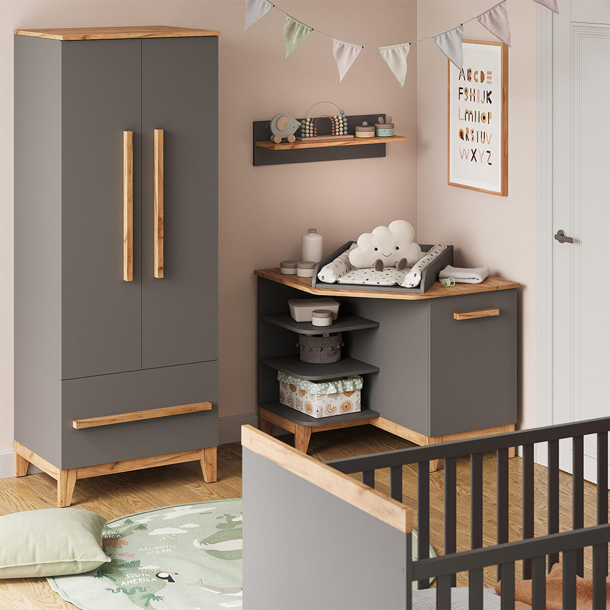 WICKELKOMMODE Malia Grau/Artisan 85 x 85.2 cm mit Tür - Hellgrau/Grau, Holzwerkstoff (85/85.2/85cm) - VitaliSpa