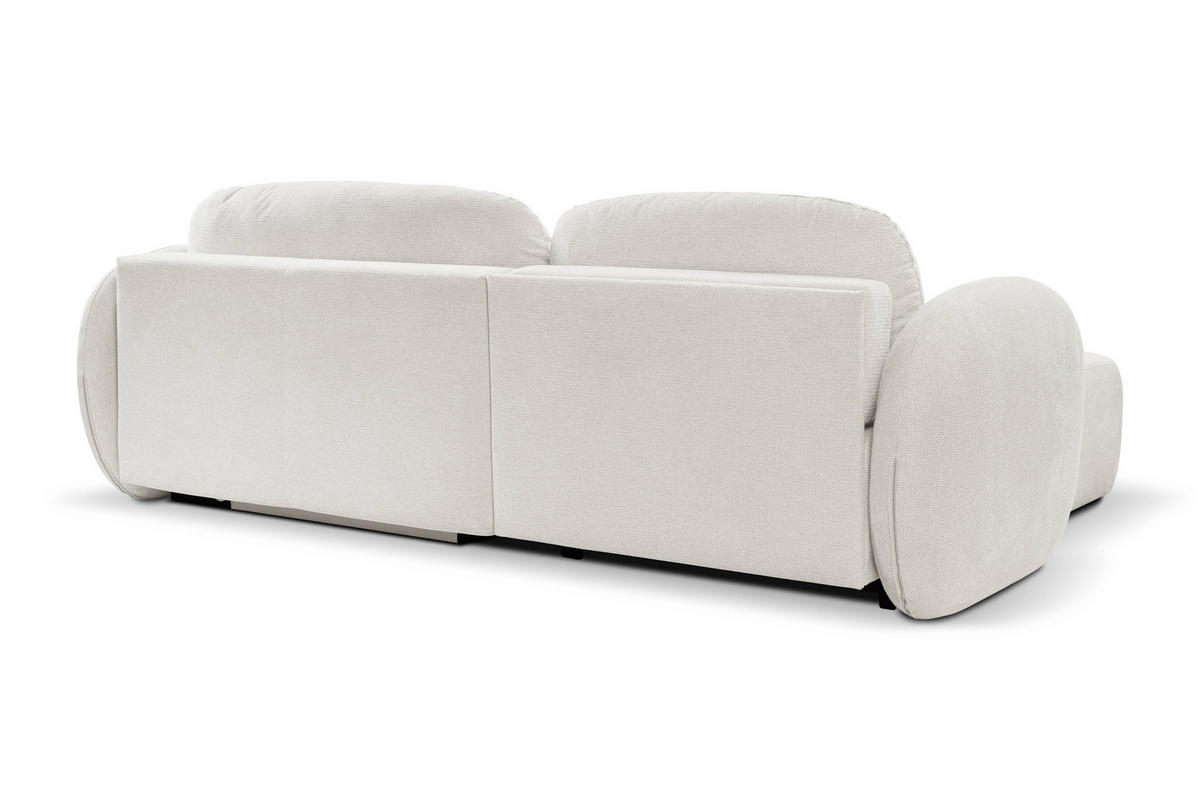ECKSOFA AMICO L-S Weiß Geflochtener Stoff mit Schlaffunktion - Weiß, Holz (248/174cm) - MASSENO