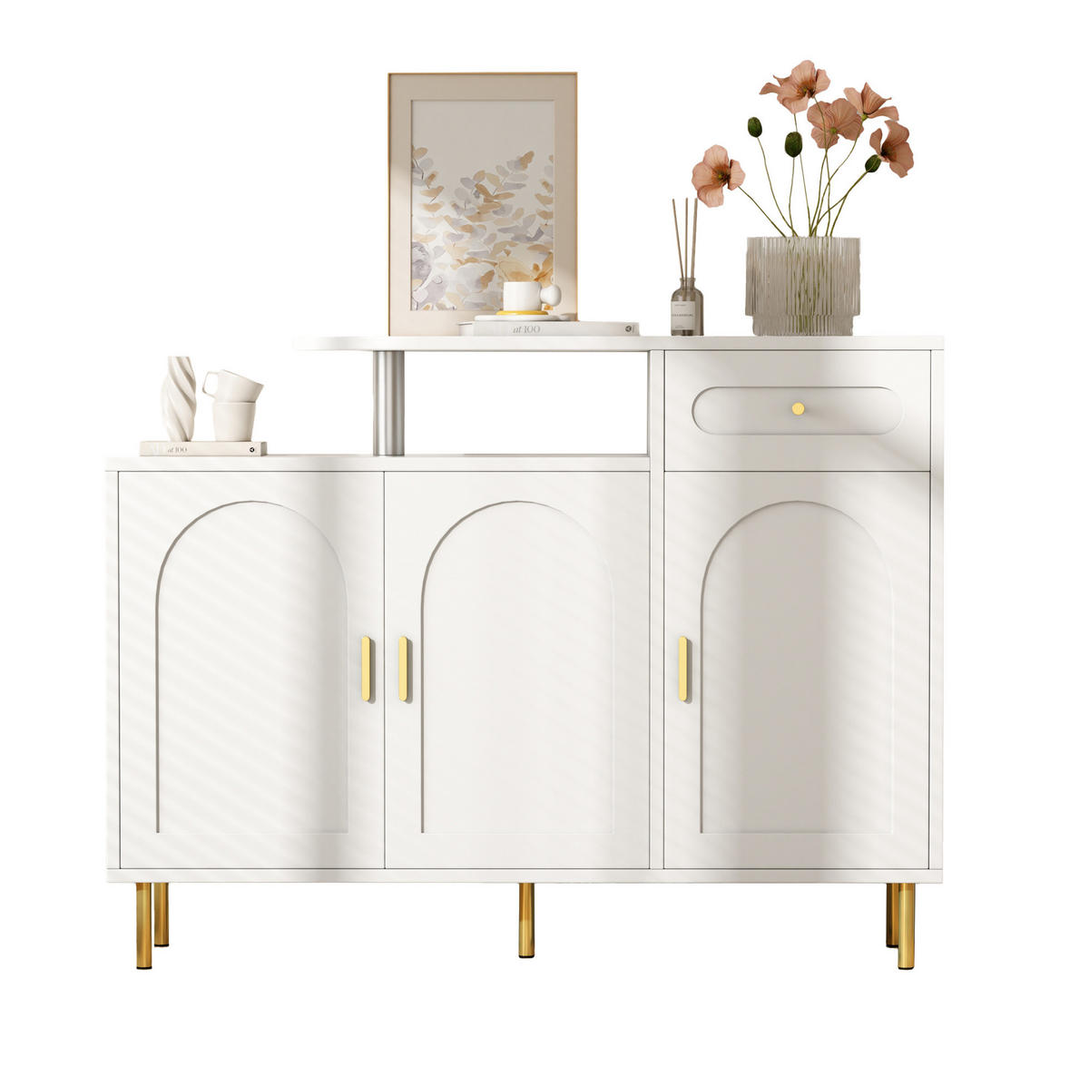 KOMMODEN-SIDEBOARD 120/35/92 cm mit 3 Türen & Schublade in Weiß - Weiß, Holzwerkstoff (120/92/35cm) - BEAOK