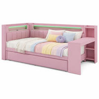 JUGENDBETT 90/200 mit Ausziehbett, Schreibtisch und LED in Rosa - Rosa, Holzwerkstoff/Textil (90/200cm) - EVRYAE