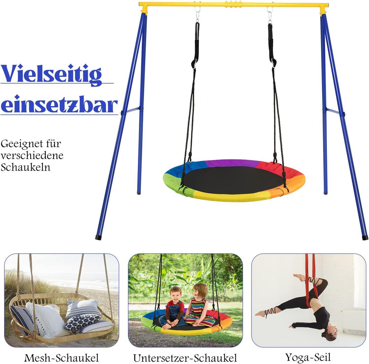 KINDERSCHAUKEL Gelb-blau - Multicolor, Metall (196/180/185cm) - COSTWAY