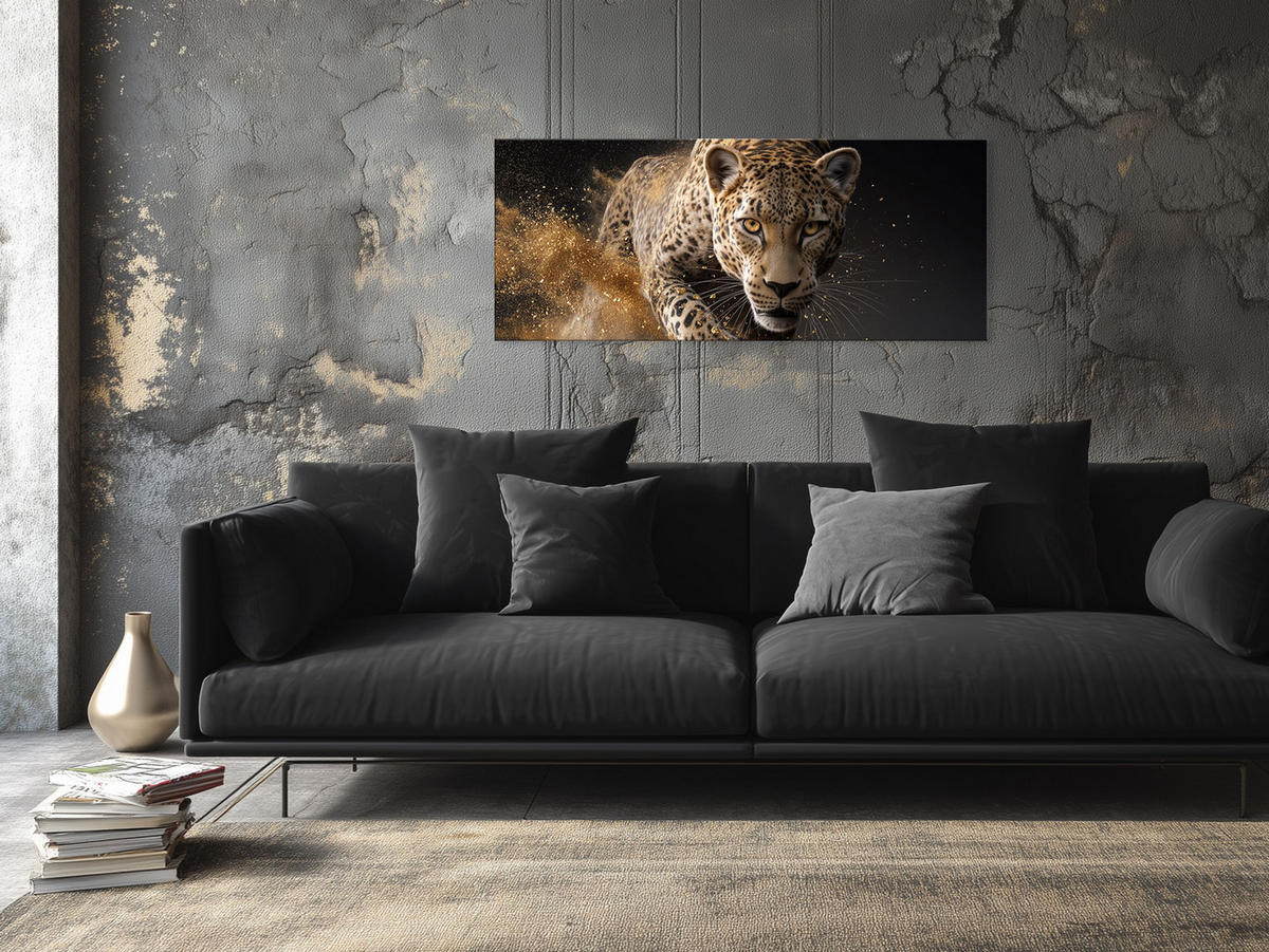 GLASBILD 125x50 cm Löwen schwarz beige - Goldfarben, Glas (125/50cm) - artissimo