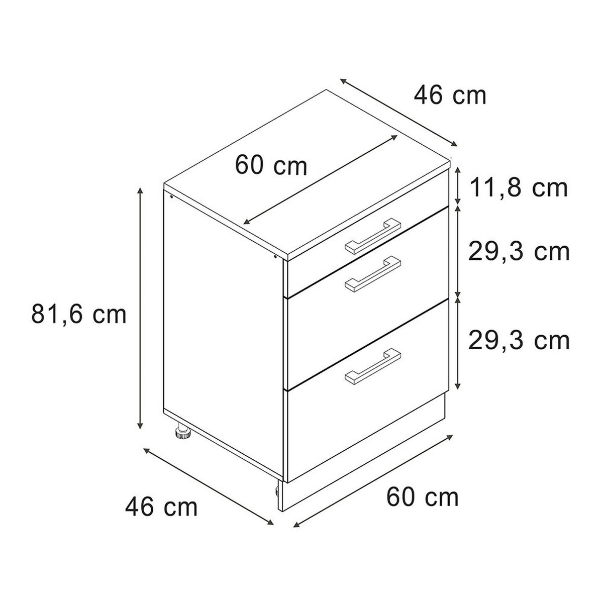 ORMAR ZA POTKROVLJE Rion, Crni Beton, 60 x 81.6 cm bez kosine s 3 ladice - crna, drvni materijal (60/81.6/46cm) - Vicco
