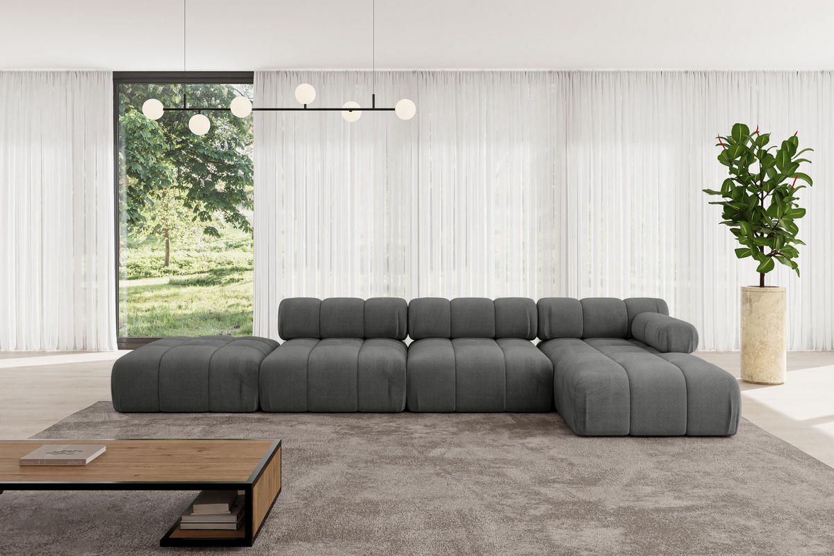 ECKSOFA modulares Sofa Lizur-L2 - 380x160x70 cm Dunkelgrau Velours - Dunkelgrau, Holzwerkstoff/Textil (380/160cm) - ALTDECOR