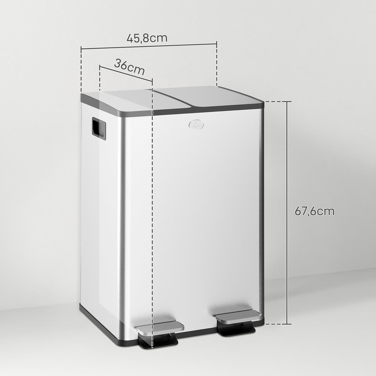 MÜLLTRENNSYSTEM Silber Edelstahl Soft-Close Pedal 2x28L - Silberfarben, Metall (45.8/67.6/36cm) - PANGIVO