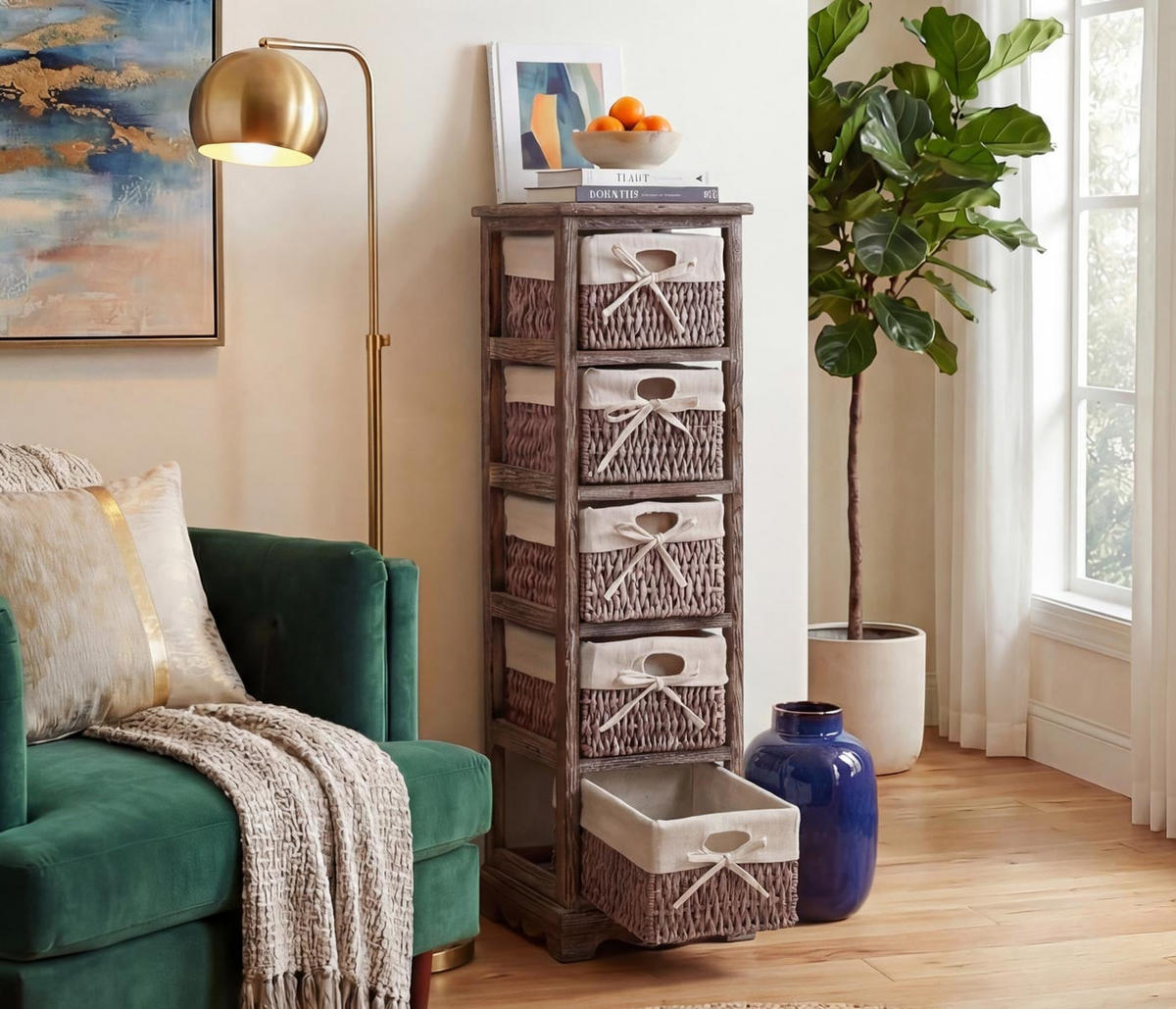 REGAL KOMMODE MIT 5 KORBSCHUBLADEN Braun - Braun, Holz (25/90/28cm) - MCW