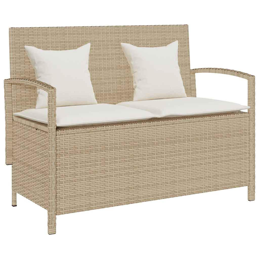 GARTENBANK mit Stauraum und Creme Kissen, 111/56/87 cm, aus Poly Rattan, Beige - Beige, Kunststoff (56/87/111cm) - vidaXL