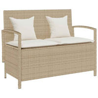 GARTENBANK mit Stauraum und Creme Kissen, 111/56/87 cm, aus Poly Rattan, Beige - Beige, Kunststoff (56/87/111cm) - vidaXL
