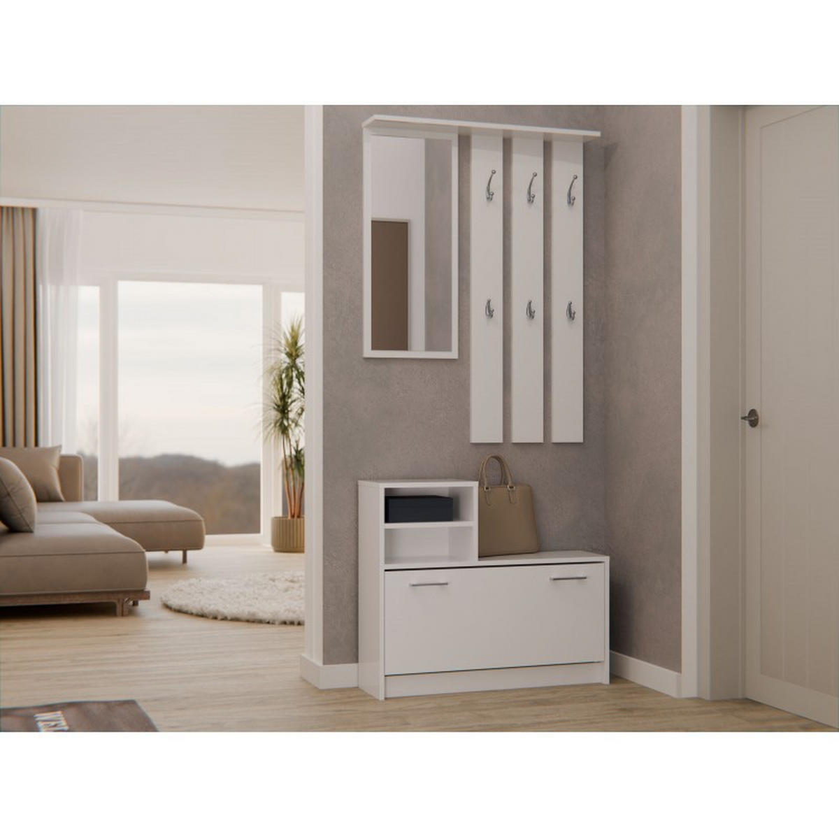 GARDEROBE set de mobilier pentru hol cu oglindă, alb, 85/180/24 - alb, compozit lemnos (85/180/24cm) - RAUMHIRSCH FURNITURE