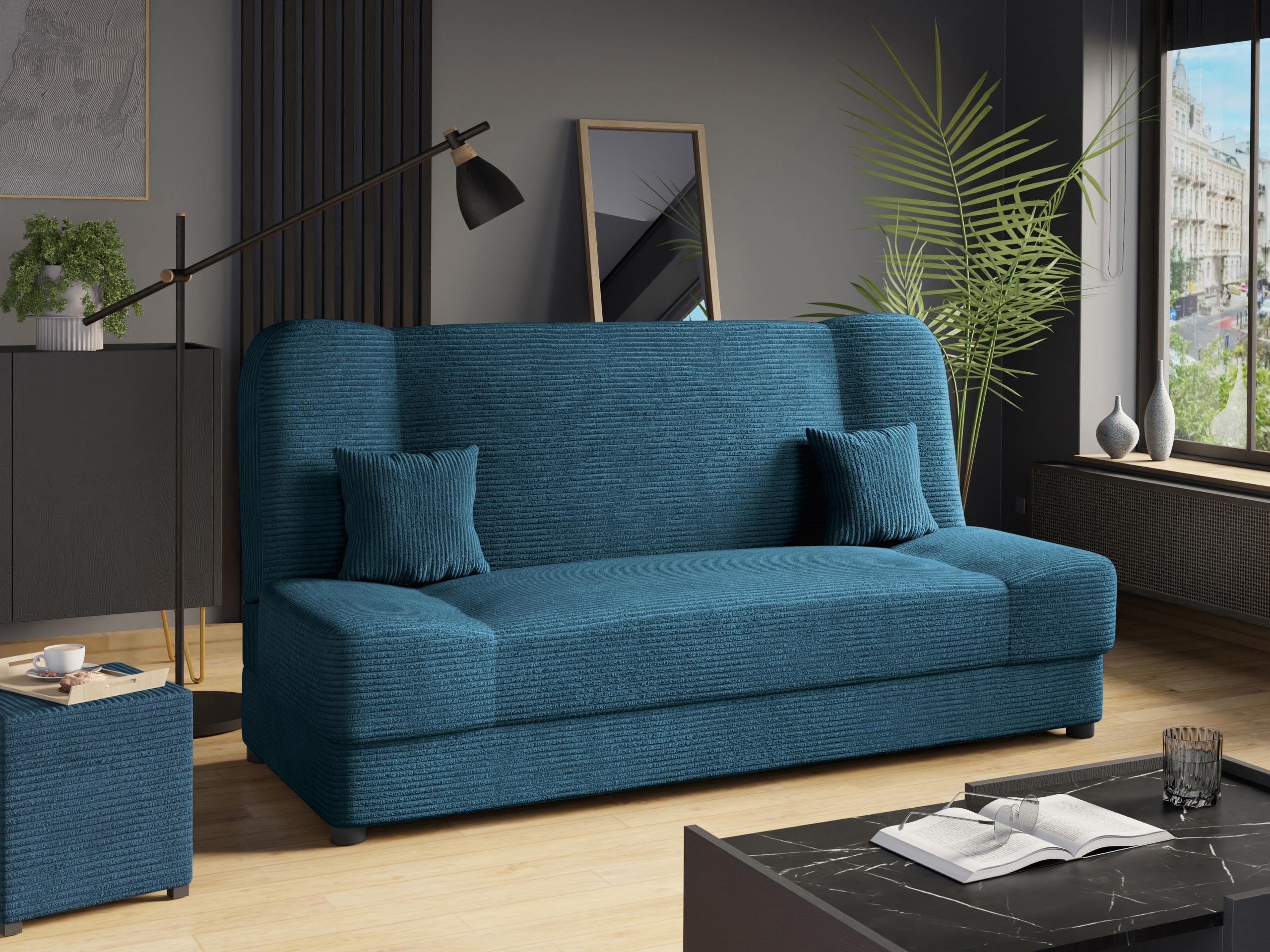 SCHLAFSOFA Jonas Cord - Dunkelblau, Holz/Textil (195/86/87cm)