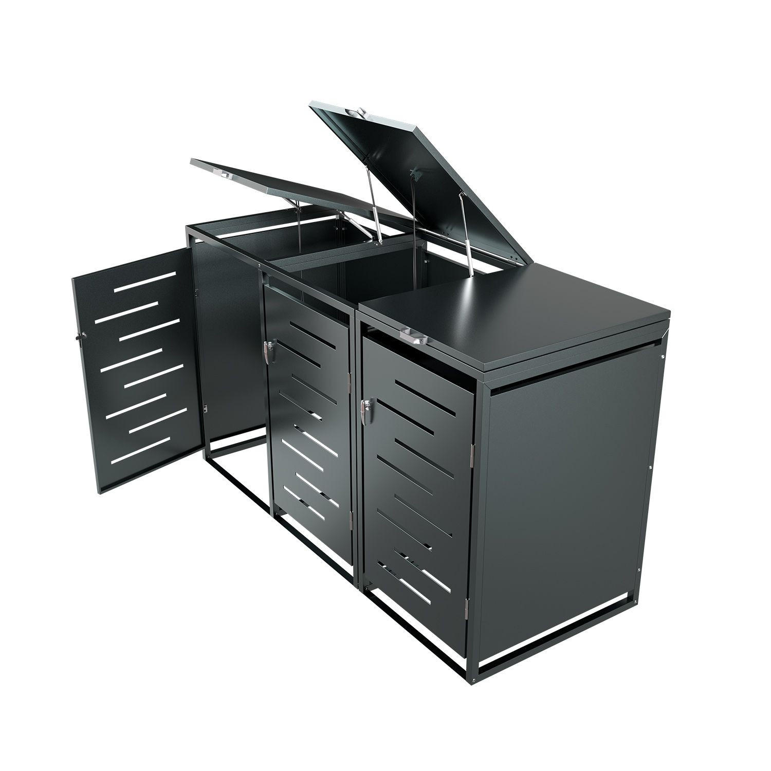 MÜLLTONNENBOX Arel 3er-Set - Anthrazit, Metall (197/116/80cm) - Juskys
