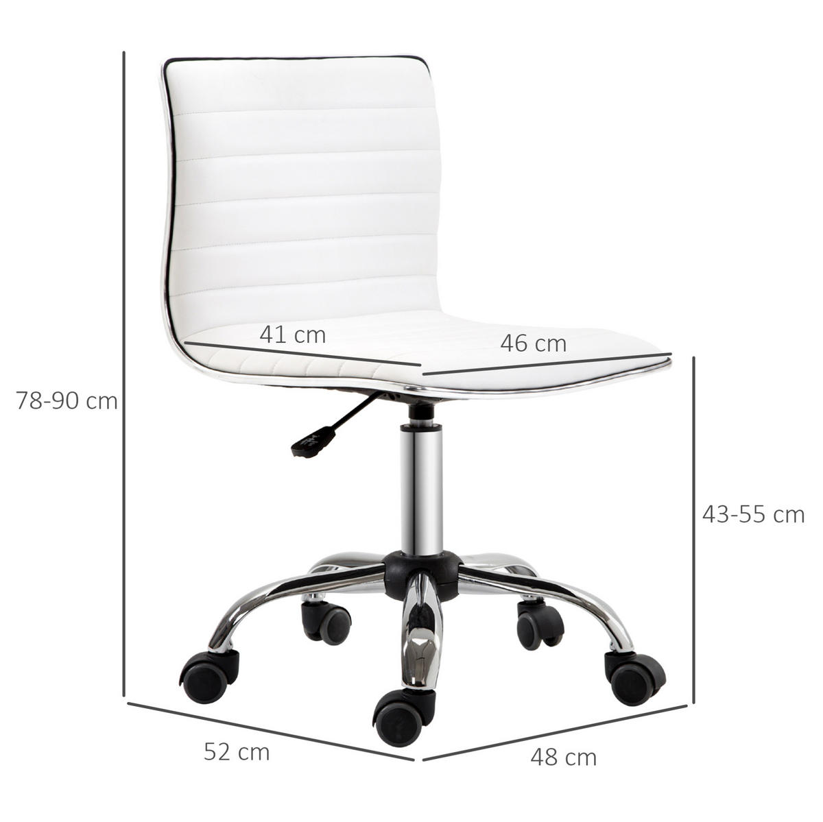 SALONSTUHL höhenverstellbar 48 x 52 x 78-90 cm Kunstleder White - Weiß, Metall (52/90/48cm) - Meubliv