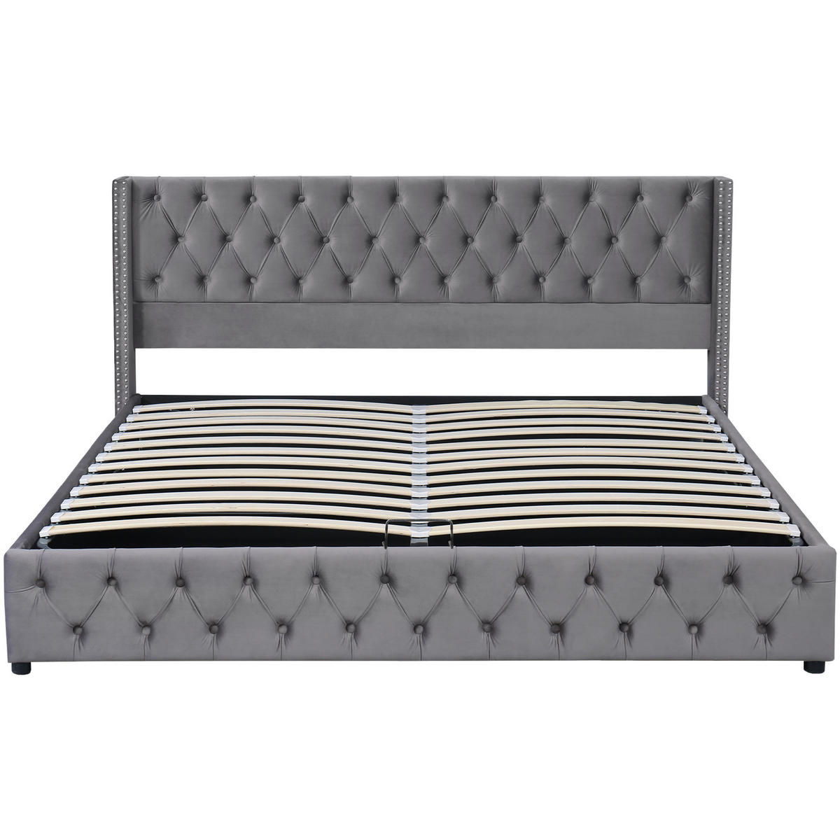 POLSTERBETT 180/200 cm grau mit hydraulischem Bettkasten und hohem Kopfteil - Grau, Textil (180/200cm) - OKWISH