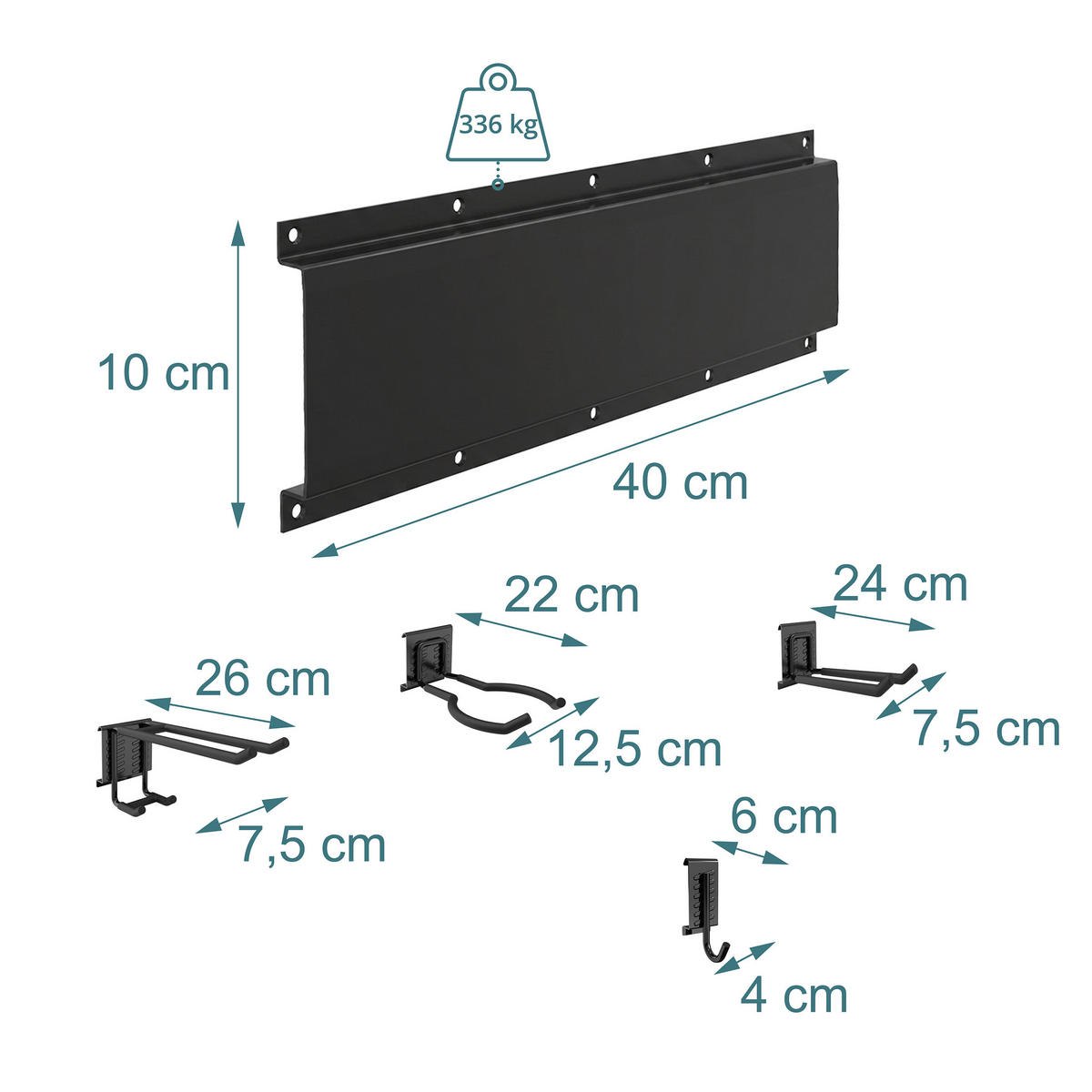 HÁKY Čierna 8-dielna sada oceľ - čierna, kov/plast (122.5/10/26cm) - Relaxdays
