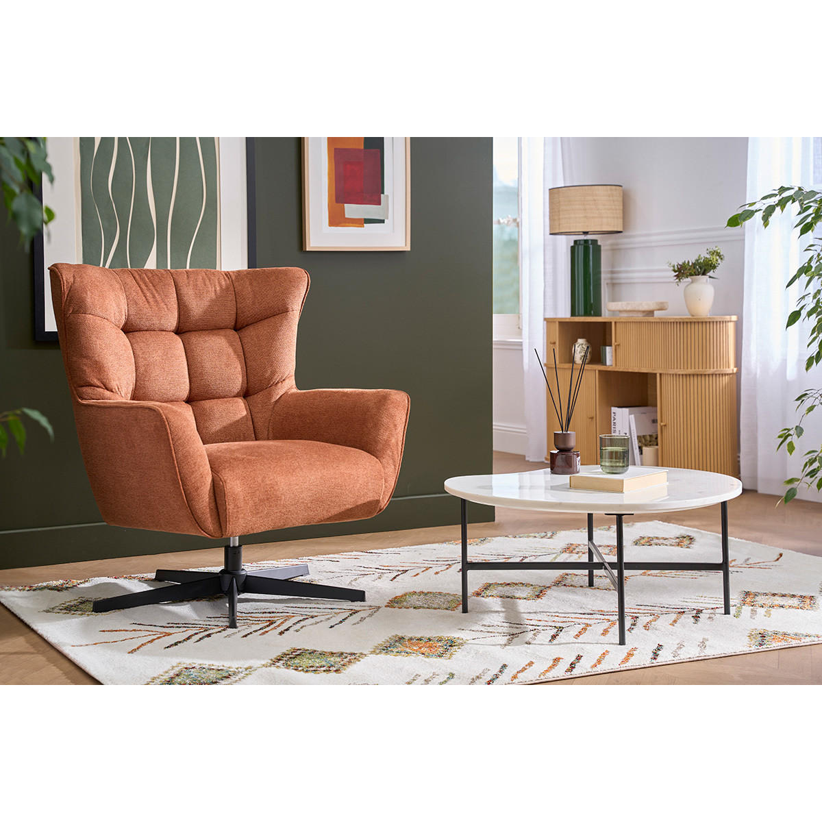 SESSEL Drehbar Dunkelblau Samteffekt Stoff Metall AVERY - Dunkelblau, Textil (82/94.5/83.5cm) - Miliboo