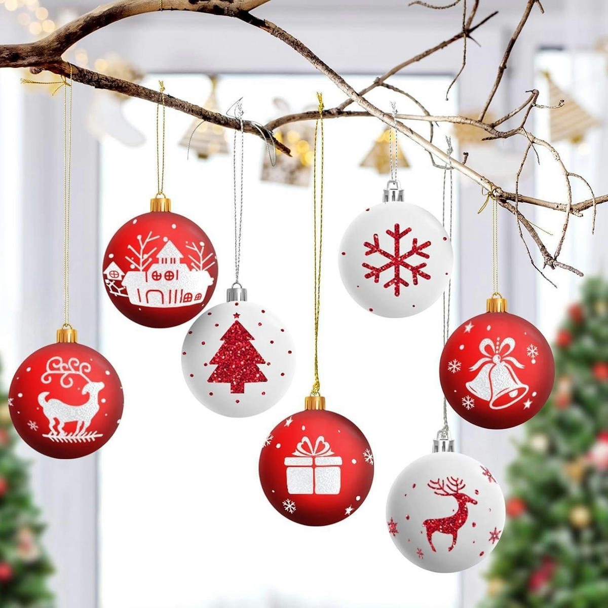 WEIHNACHTSKUGELN 16-teiliges Set 6 cm bruchsicher weiß rot - Multicolor, Kunststoff (6/6/6cm)
